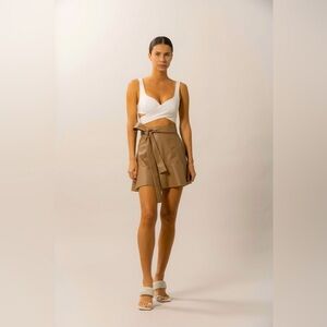NWT NONCHALANT LABEL Katriane Vegan Leather Mini Skirt Tan S